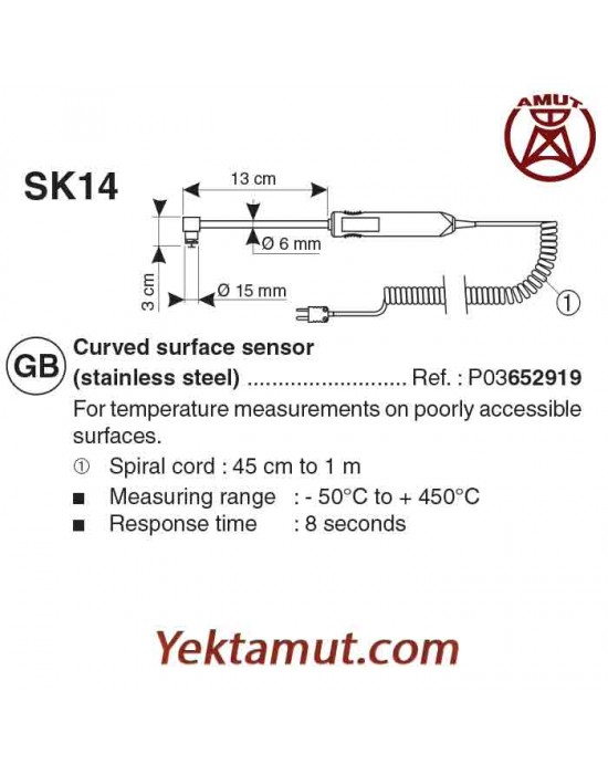 ترموکوپل نوع K مدل SK14 رنج دمای -50 تا 450 درجه سانتیگراد