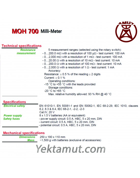 میلی اهم متر مدل MOH700 مولتی متریکس