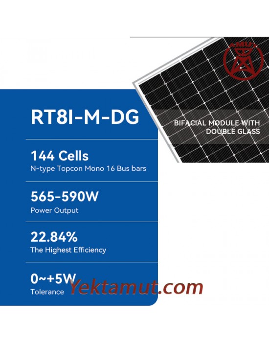 پنل خورشیدی 590 وات بایفشیال TOPCon مدل RT8I-M-DG-590 برند Restar Solar  پنل خورشیدی 590 وات بایفشیال TOPCon مدل RT8I-M-DG-590 برند Restar Solar